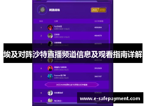 埃及对阵沙特直播频道信息及观看指南详解